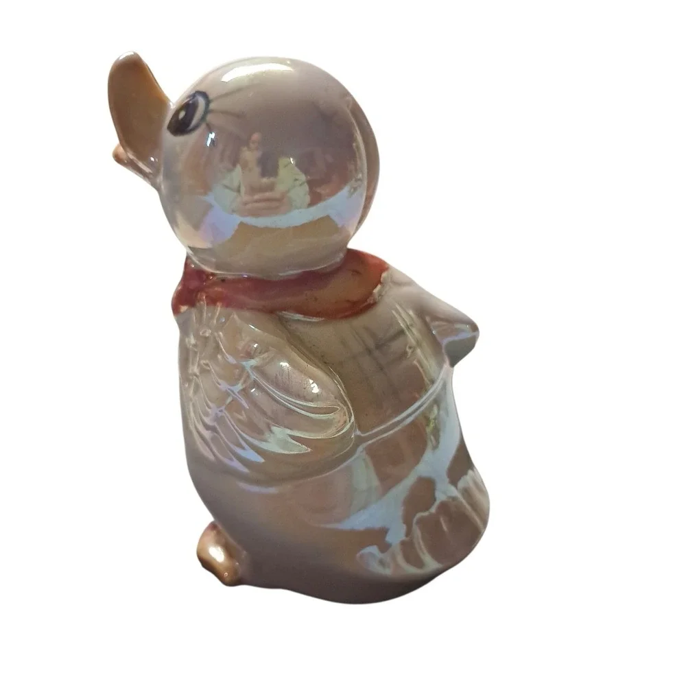 Hand Painted Lusterware Duck Bank Bow Tie Vest Iridescent Spring‎ Easter 5